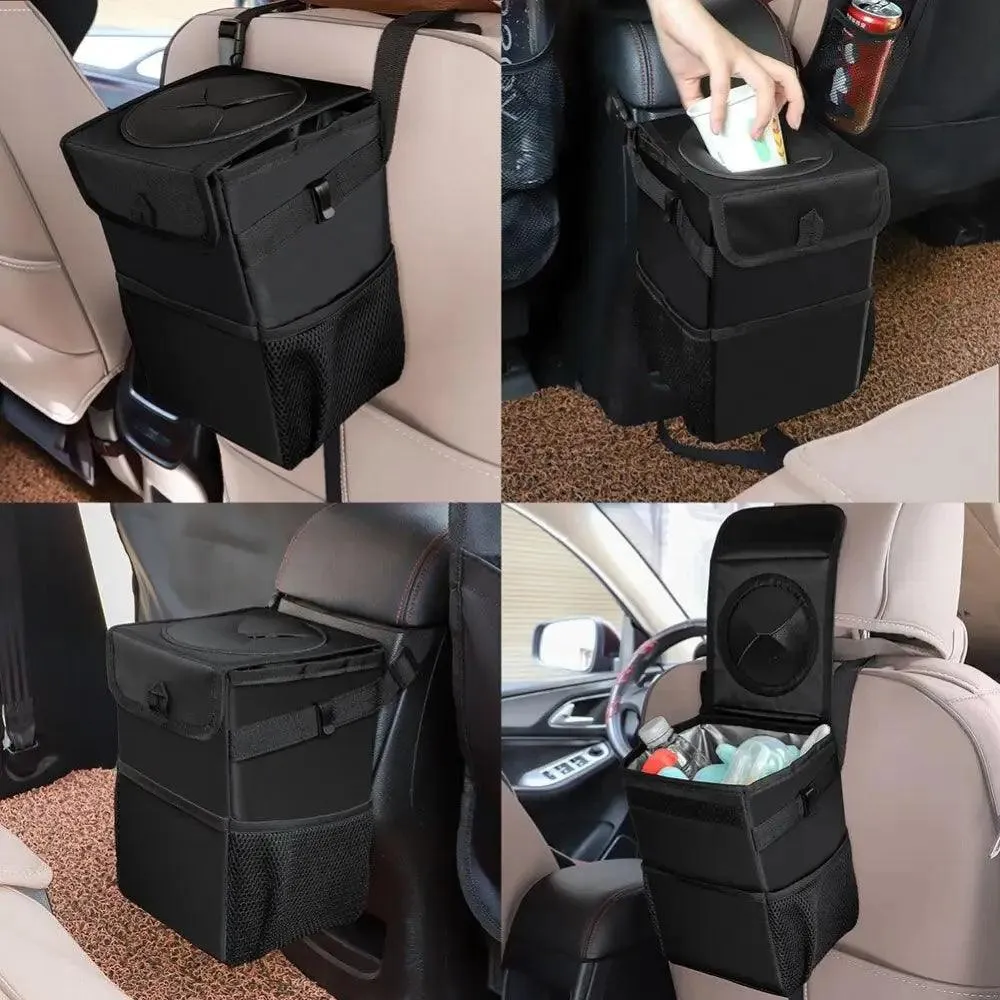 Black Car Trash Can Hanging Seat Back Bag Multi-functional Waterproof Folding  Easy Storage Box For Cars