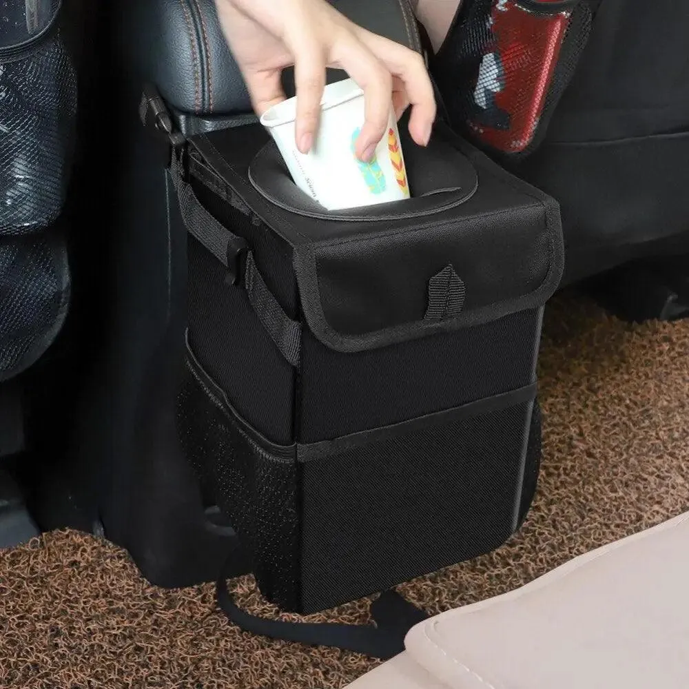 Black Car Trash Can Hanging Seat Back Bag Multi-functional Waterproof Folding  Easy Storage Box For Cars