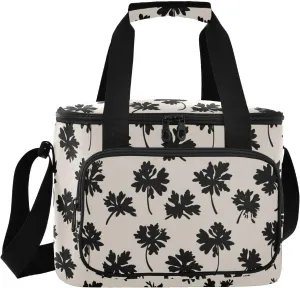 Black Geranium Leaf Beige Insulated Cooler Bag for Women Men Leakproof 24 Can Camping Car Cooler for Work Office Picnic