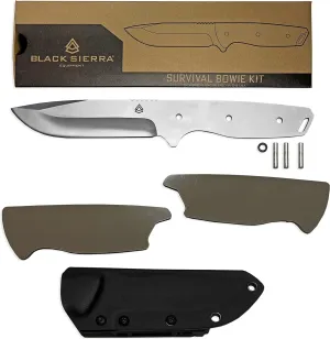 Black Sierra Survival Bowie Knife Building Kit - Hunting-Blade with Sheath, DIY Stainless Steel Fixed Blade Full Tang Camping Blade comes with Kydex Sheath, DIY Knife Making Supplies