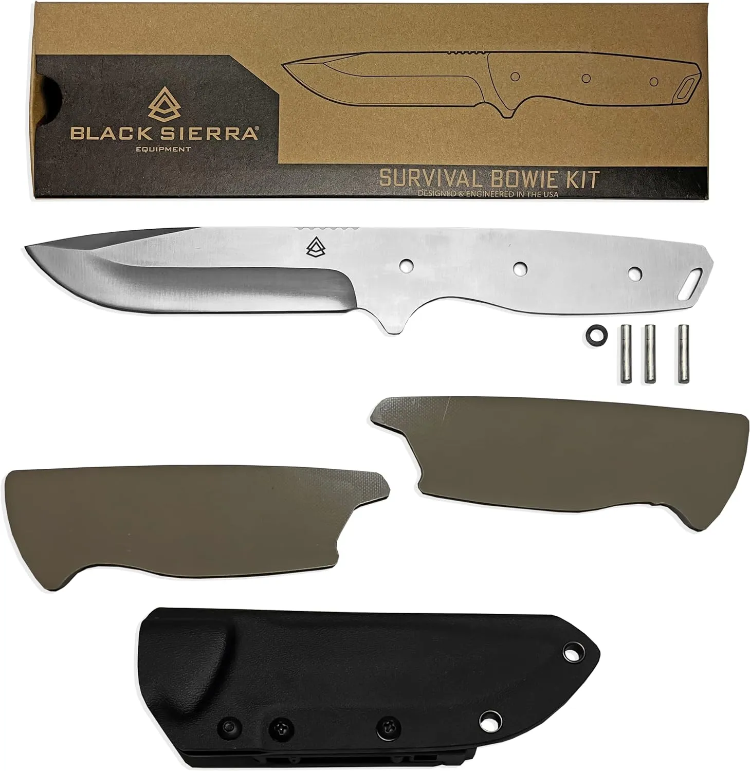 Black Sierra Survival Bowie Knife Building Kit - Hunting-Blade with Sheath, DIY Stainless Steel Fixed Blade Full Tang Camping Blade comes with Kydex Sheath, DIY Knife Making Supplies