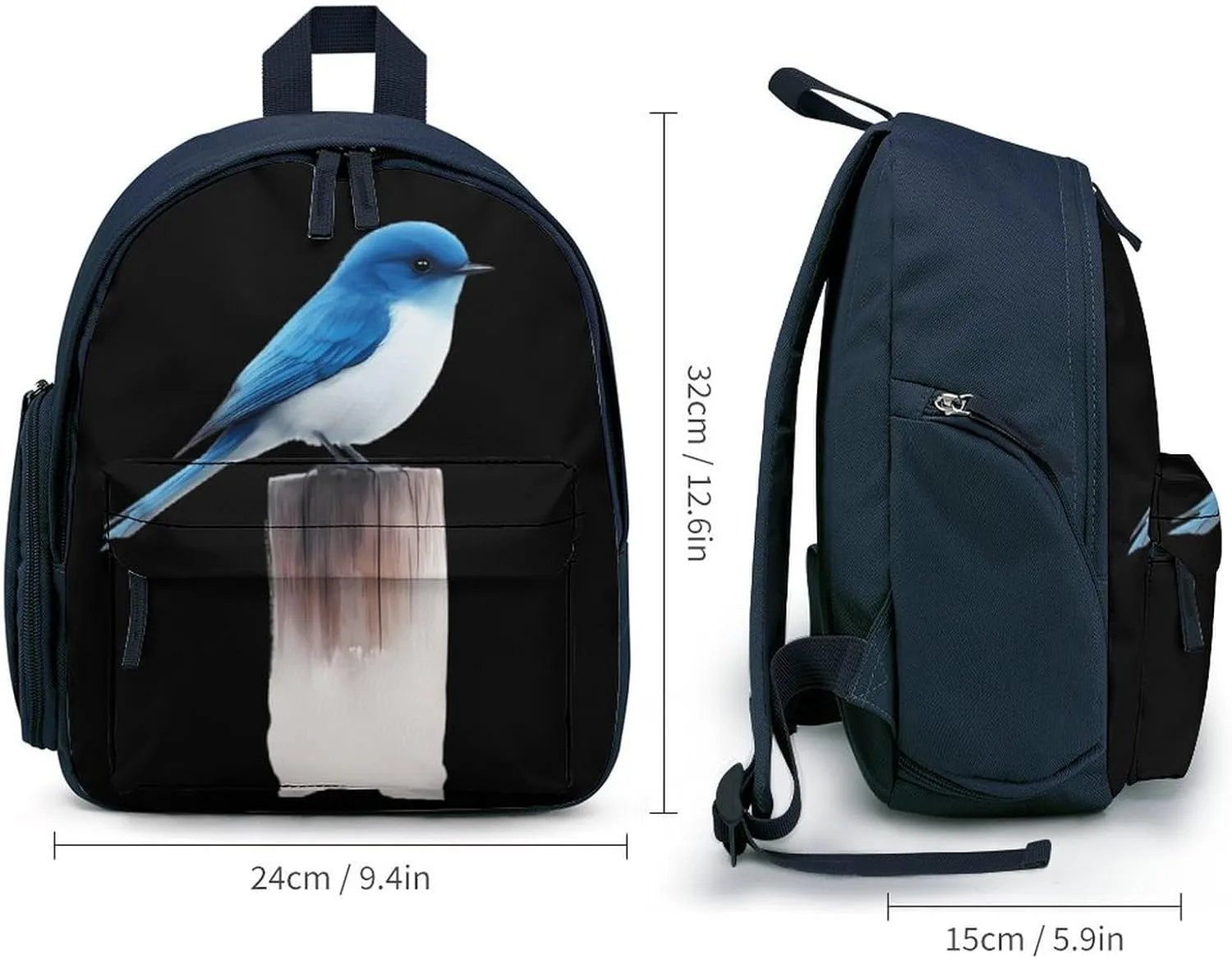 Blue Bird Perched on Stump Cute Backpack Shoulders Bag Casual Daypacks Travel Back Pack for Camping Hiking Blue-style