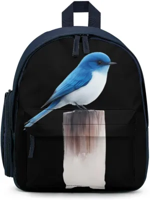 Blue Bird Perched on Stump Cute Backpack Shoulders Bag Casual Daypacks Travel Back Pack for Camping Hiking Blue-style