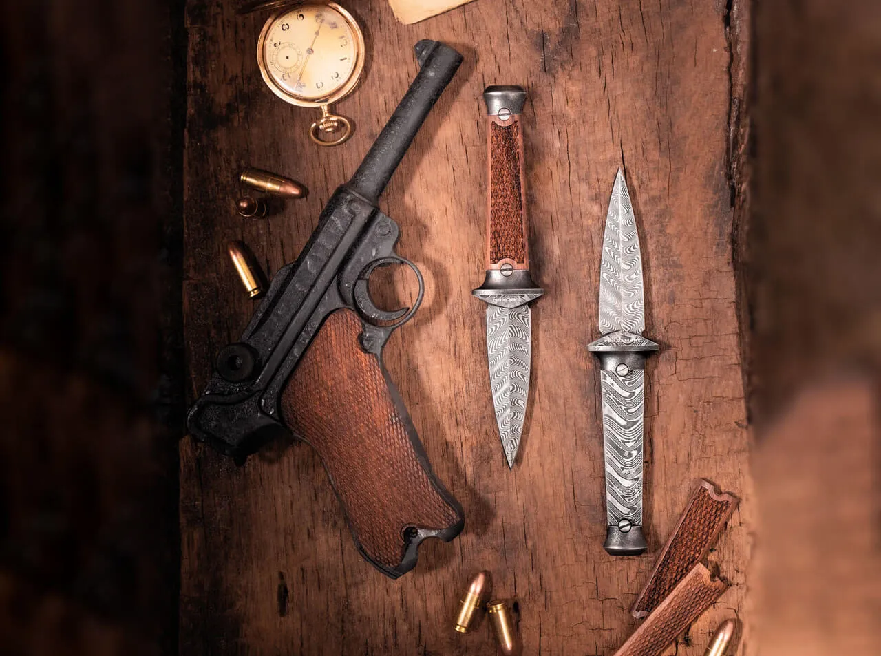 Boker P08 Damascus Fixed Blade Knife