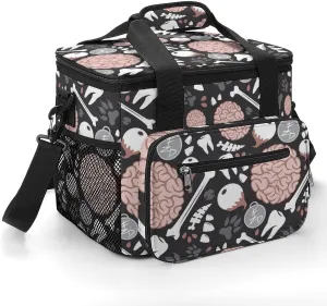 Bone Teeth Eye Footprint Brain Print Cooler Bag with Handle Portable Lunch Bags Adjustable Crossbody Straps Insulation Tote for Camping
