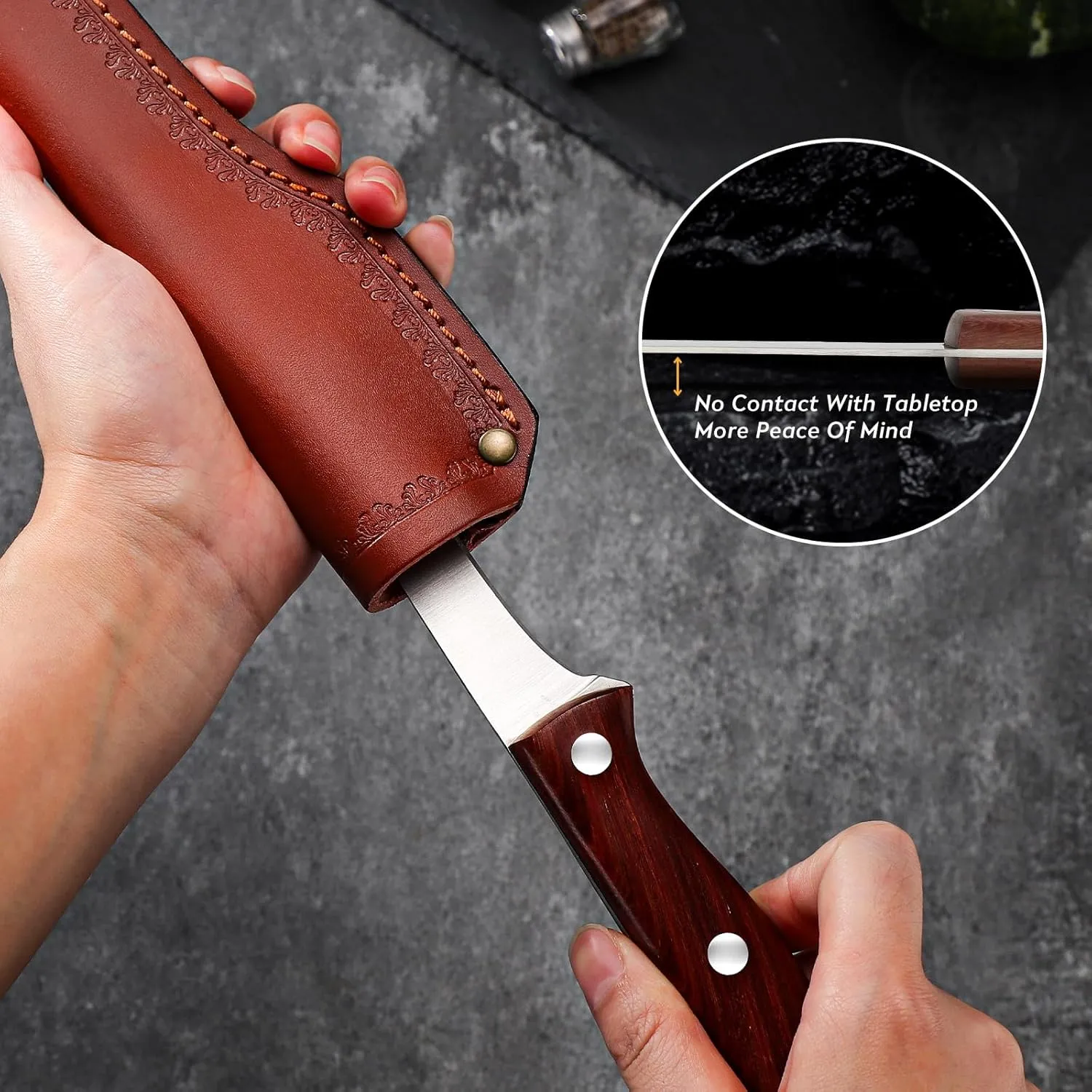 Boning Knife - 6 Inch Stainless Steel, Flexible Curved Knife for Meat Cutting and Trimming, Includes Sheath