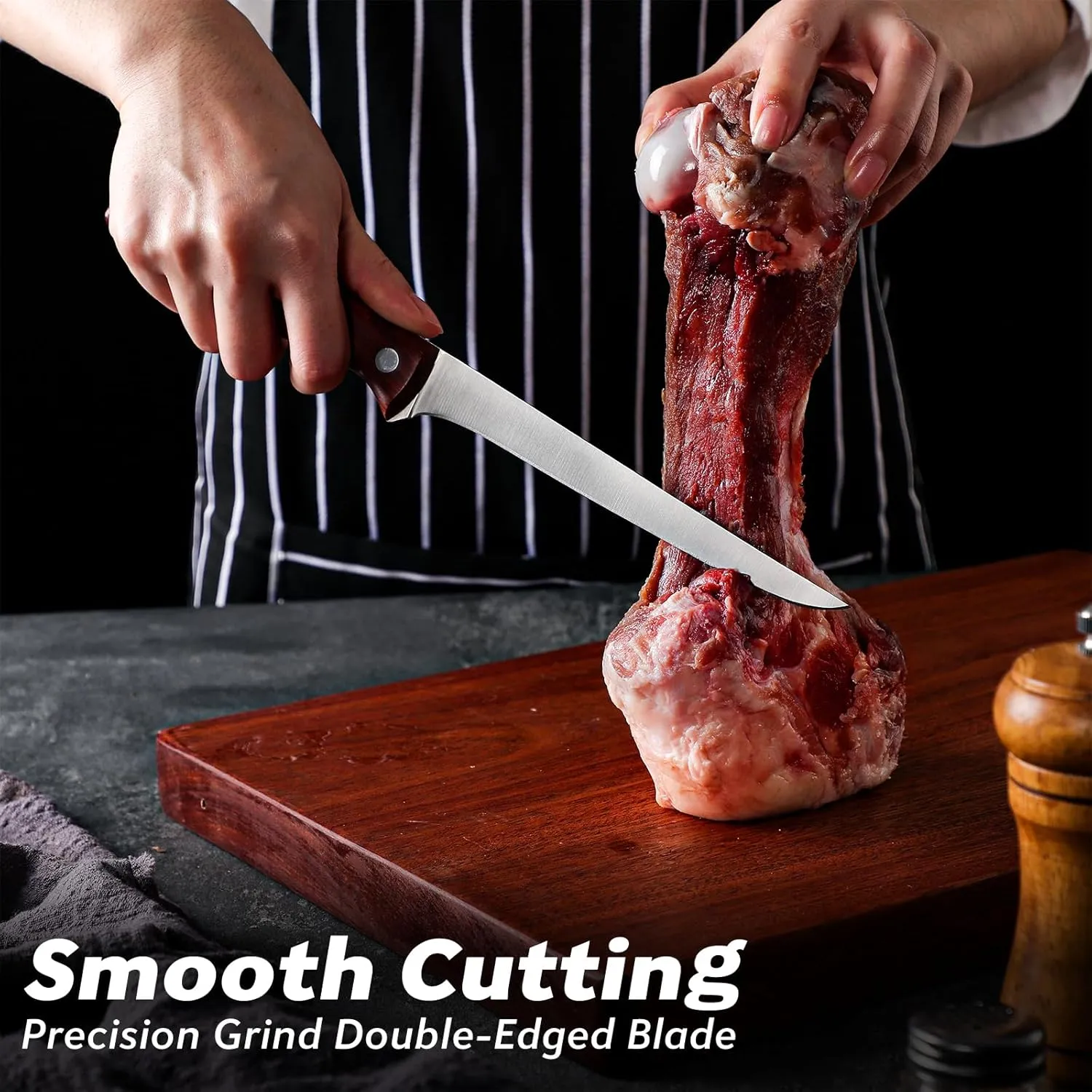 Boning Knife - 6 Inch Stainless Steel, Flexible Curved Knife for Meat Cutting and Trimming, Includes Sheath