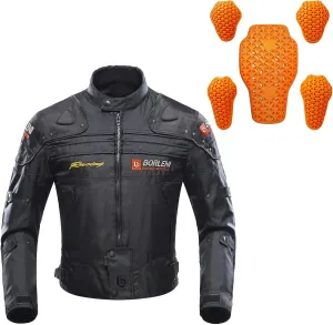 BORLENI Motorcycle Jacket Black XXL and Motorcycle Armor Set (Elbow Shoulder and Back Certified)