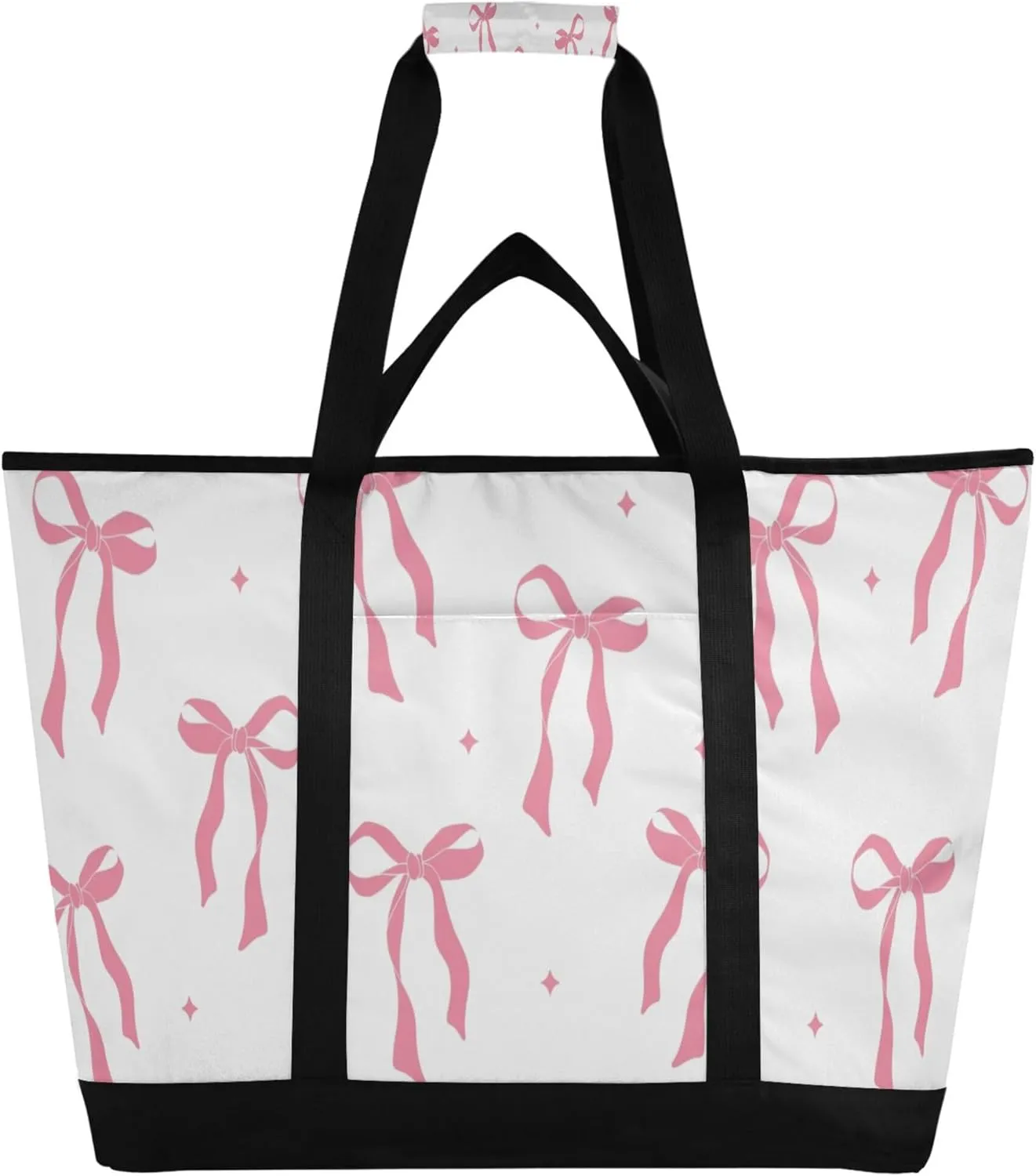 Bowknot Reusable Insulated Cooler Bag with Ice Pack Compartment - Large 47L Waterproof Thermal Grocery Tote for Picnic Beach Camping Lunch Storage