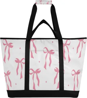 Bowknot Reusable Insulated Cooler Bag with Ice Pack Compartment - Large 47L Waterproof Thermal Grocery Tote for Picnic Beach Camping Lunch Storage