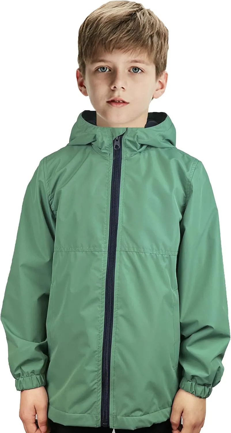 Boys Rain Jackets Lightweight Waterproof Hooded fleece Raincoats Windbreakers for Kids