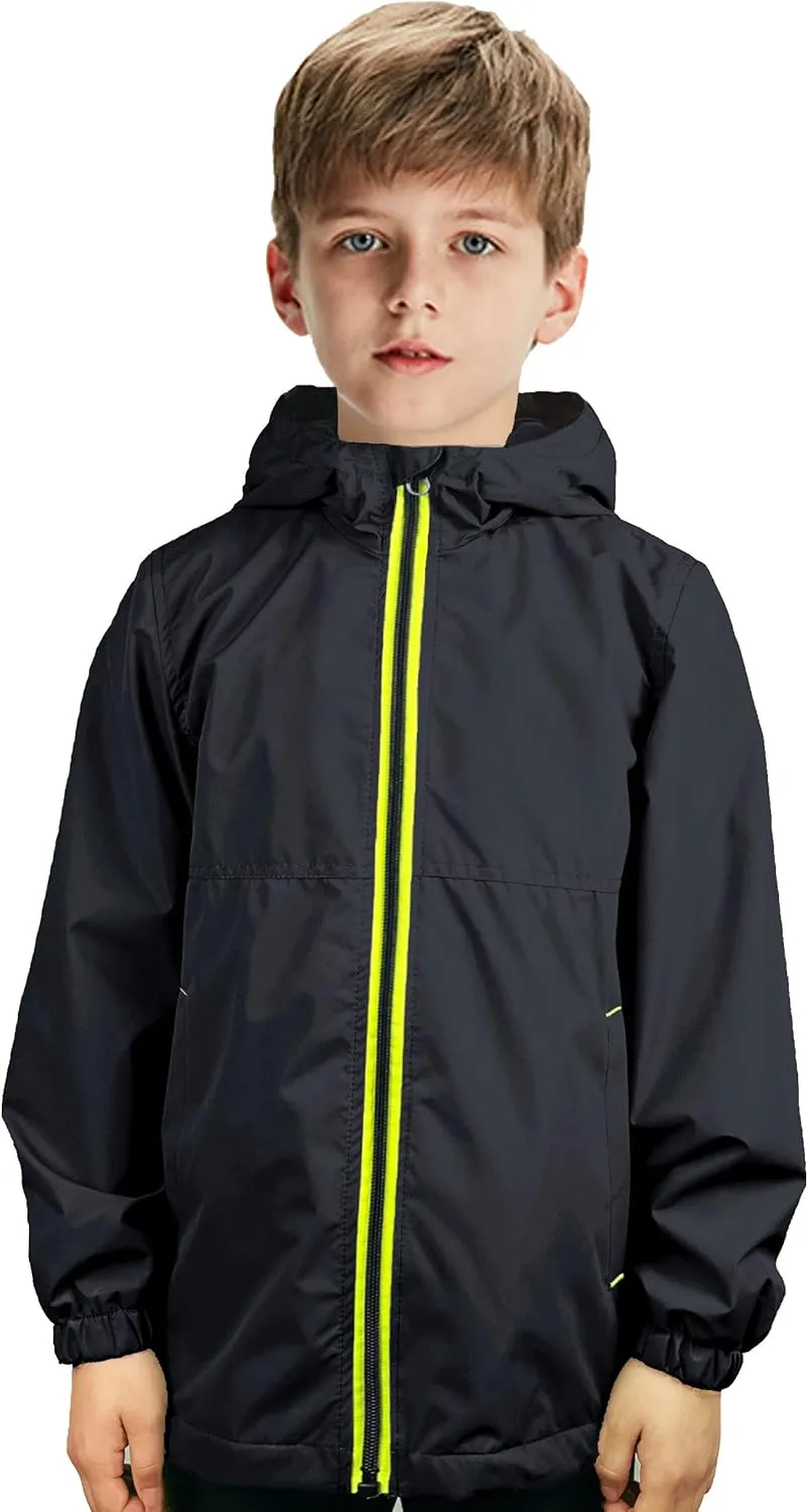 Boys Rain Jackets Lightweight Waterproof Hooded fleece Raincoats Windbreakers for Kids