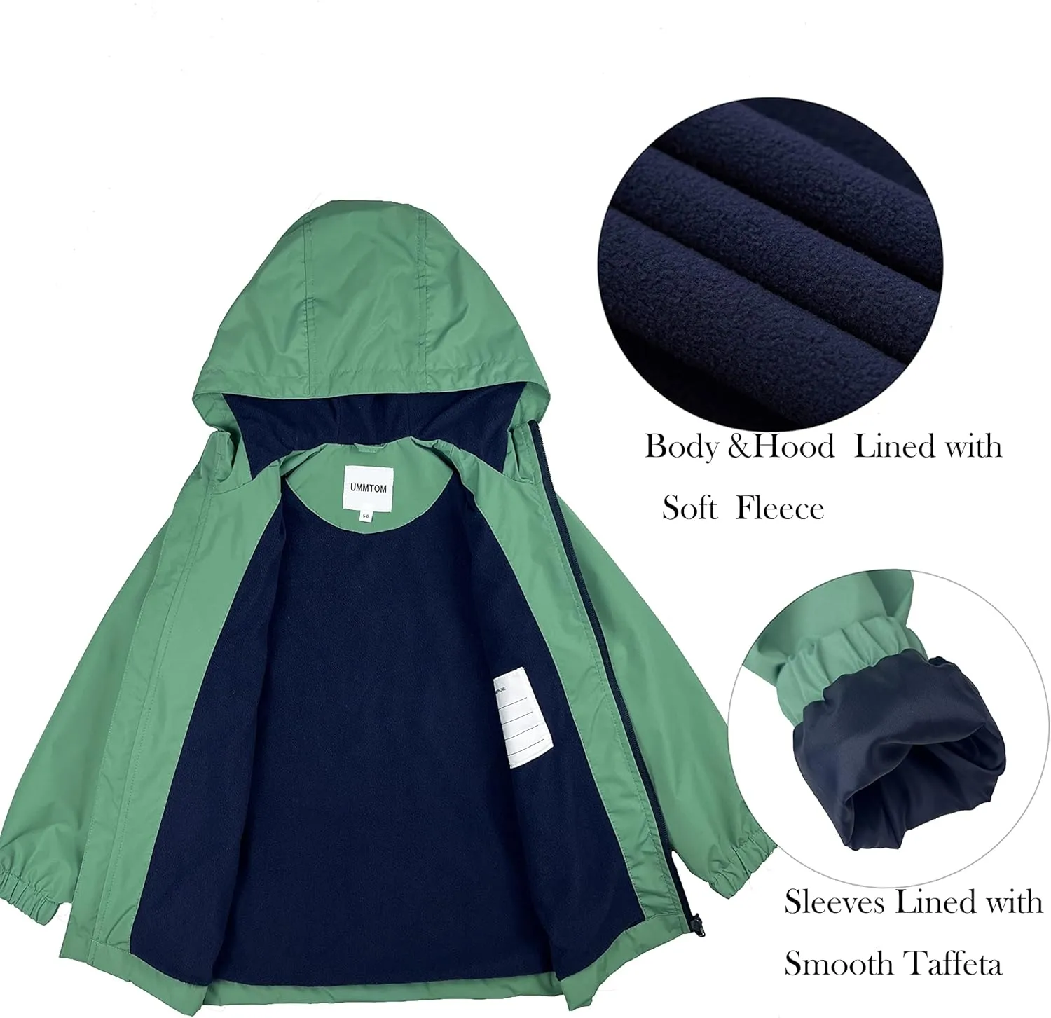 Boys Rain Jackets Lightweight Waterproof Hooded fleece Raincoats Windbreakers for Kids