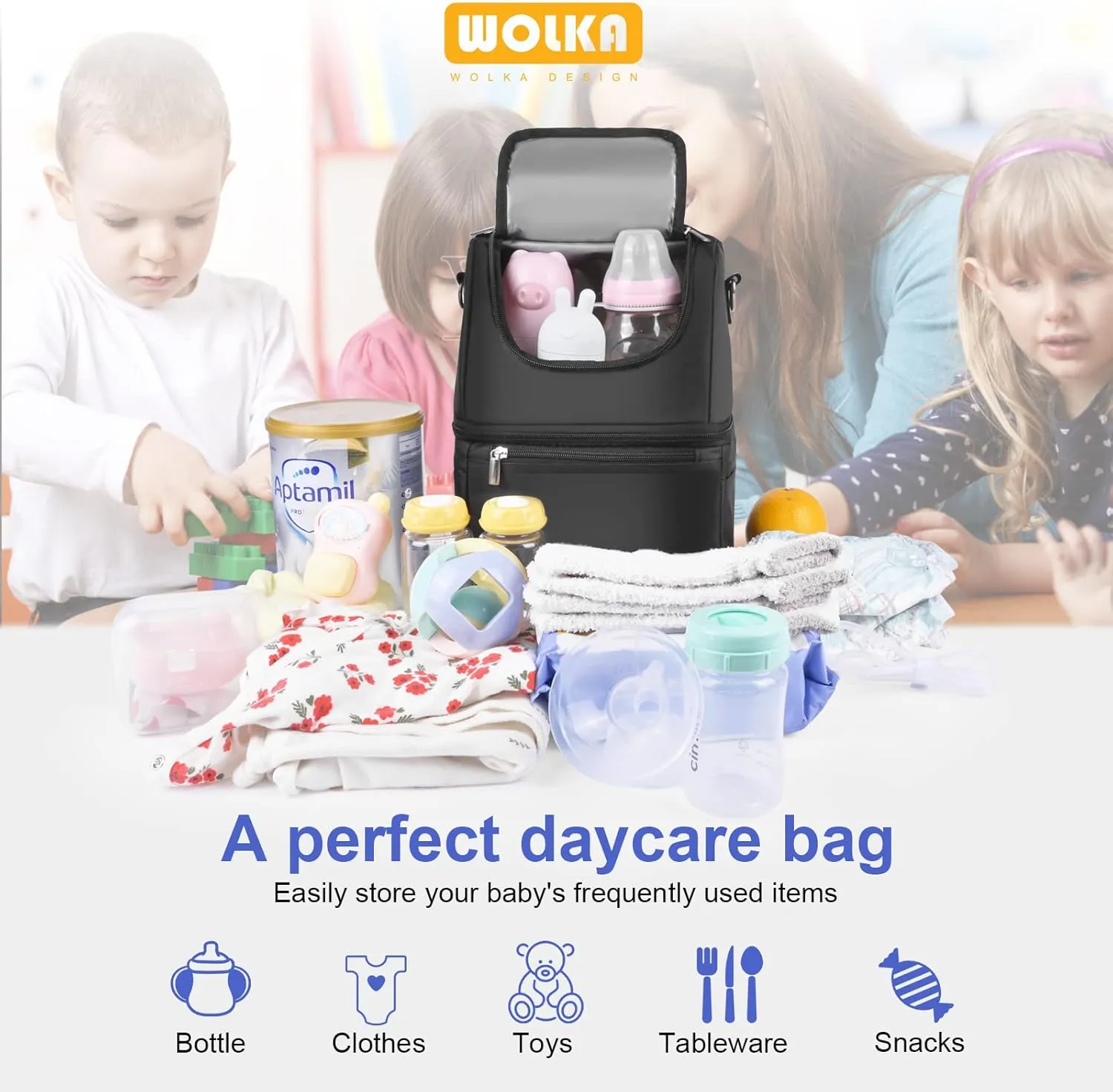 Breastmilk Cooler Bag - Cooler Bag for Nursing Moms Multi-Function, Insulated Baby Bottle Cooler Tote Bag with Double Compartments - Fits 6 Baby Bottles Up to 9 Ounce