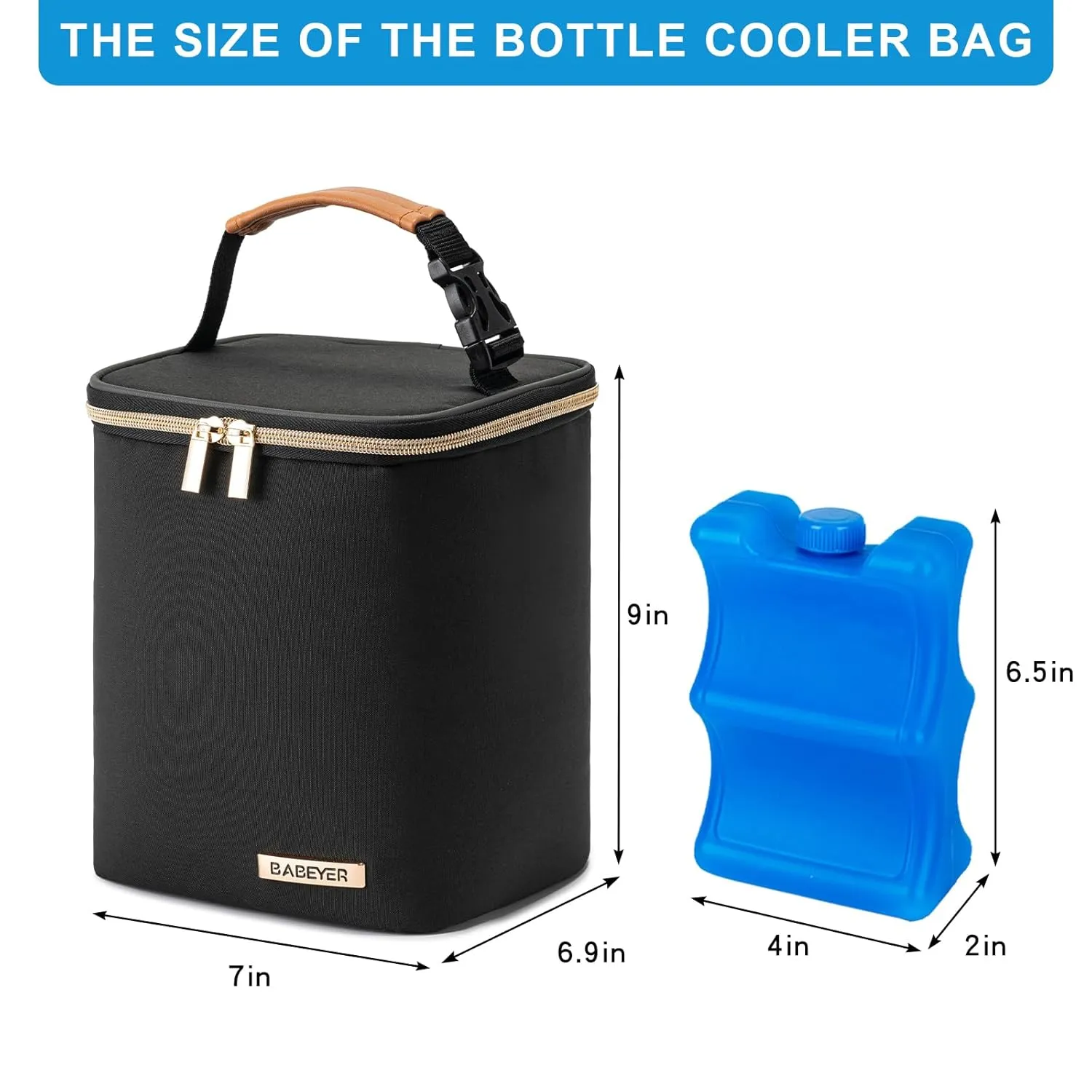 Breastmilk Cooler Bag with Ice Pack Fits 4 Baby Bottles Up to 9 Ounce, Baby Bottle Cooler Bag Suitable for Nursing Mom Daycare, Black