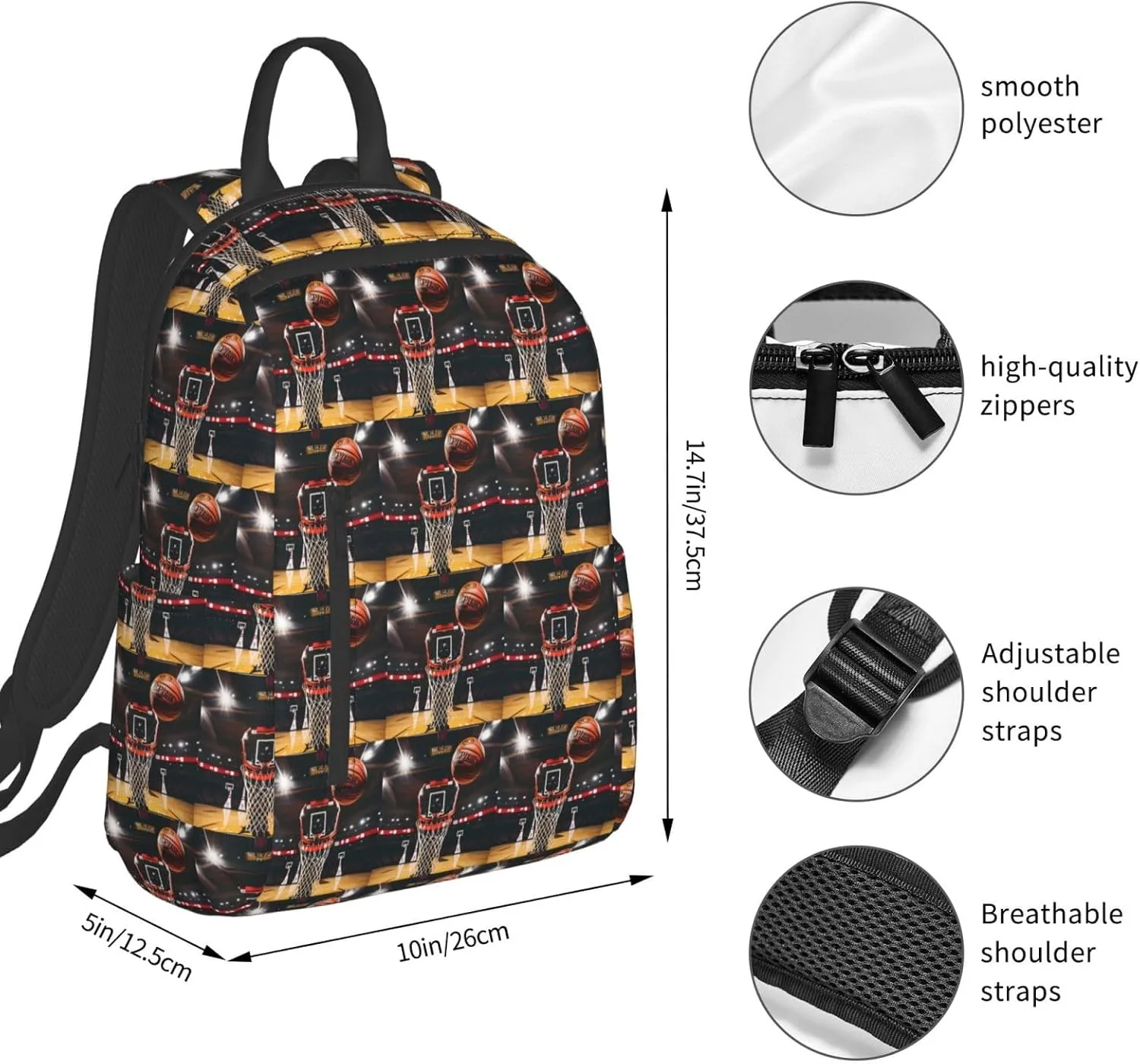 BREAUX Basketball Print Simple And Lightweight Leisure Backpack, Men'S And Women'S Fashionable Travel Backpack