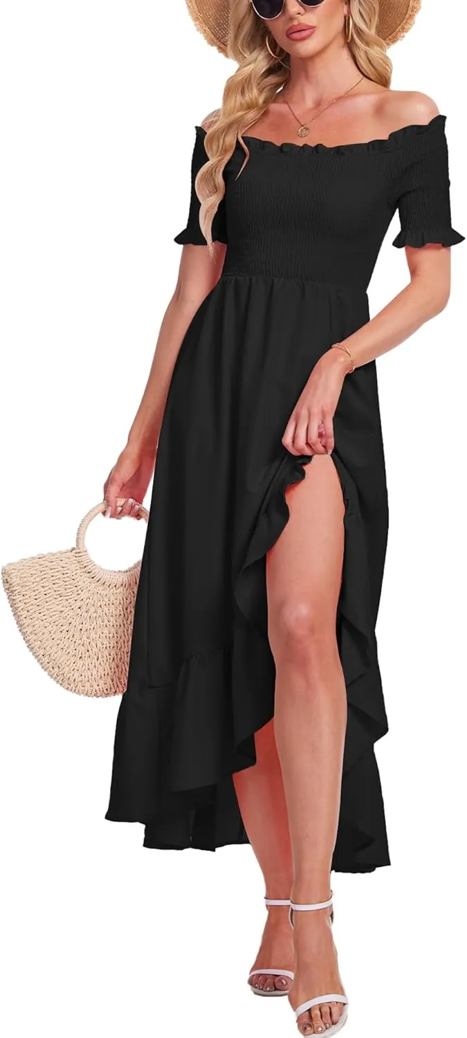 Breezy Lane Women's Floral Print Off Shoulder Split Dress Boho Long A Line Dress