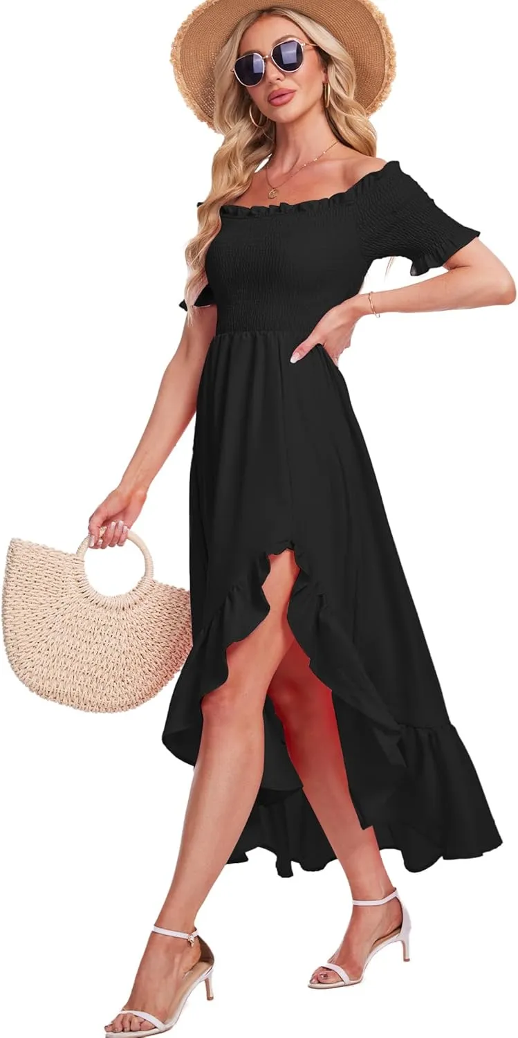 Breezy Lane Women's Floral Print Off Shoulder Split Dress Boho Long A Line Dress