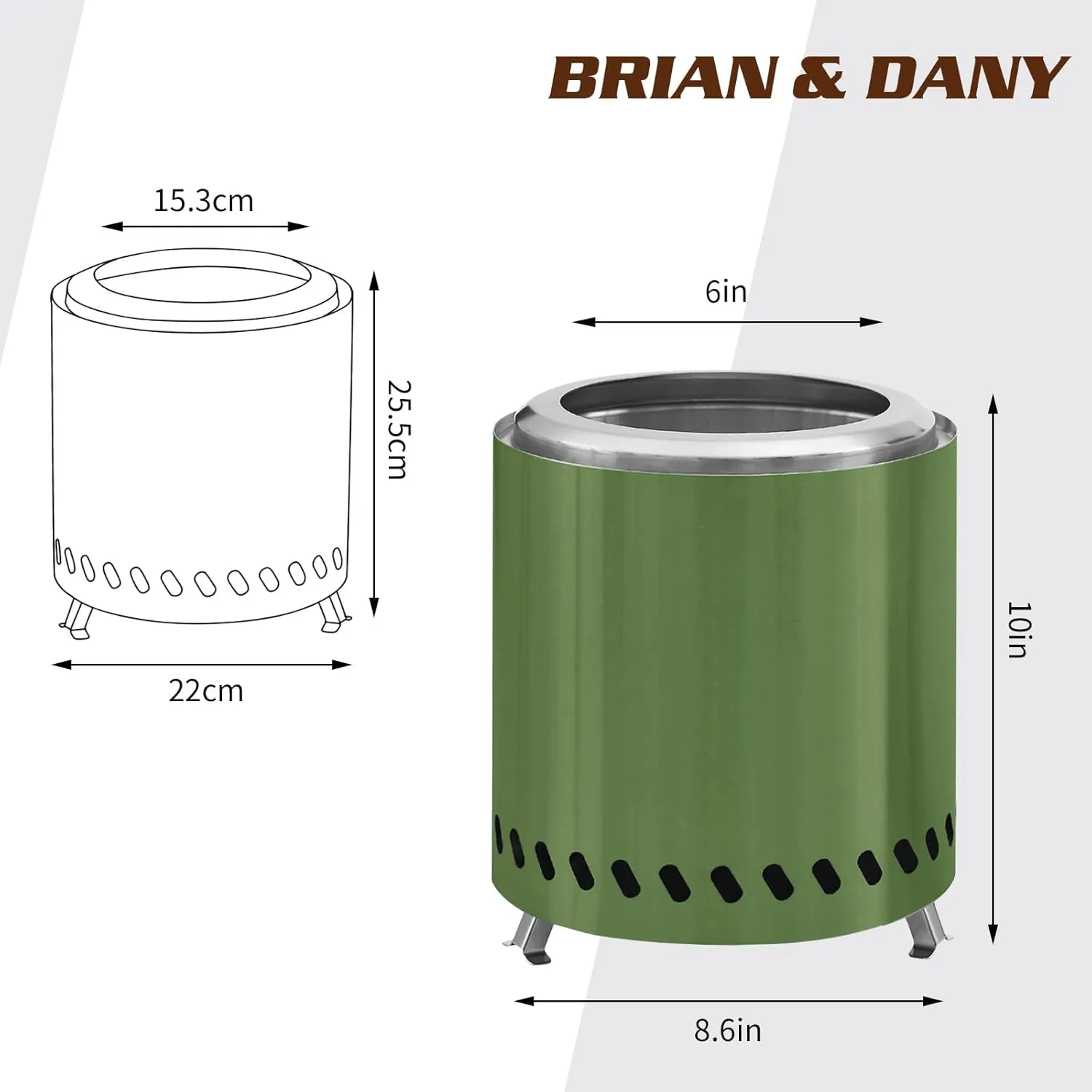 BRIAN & DANY Tabletop Solo Fire Pit with Stand, Smokeless Firepit for Outside, Stainless Steel Stove Bonfire, Fueled by Pellets or Wood, Includes Travel Bag & Fireproof Mat -8.6in x 10in,Green