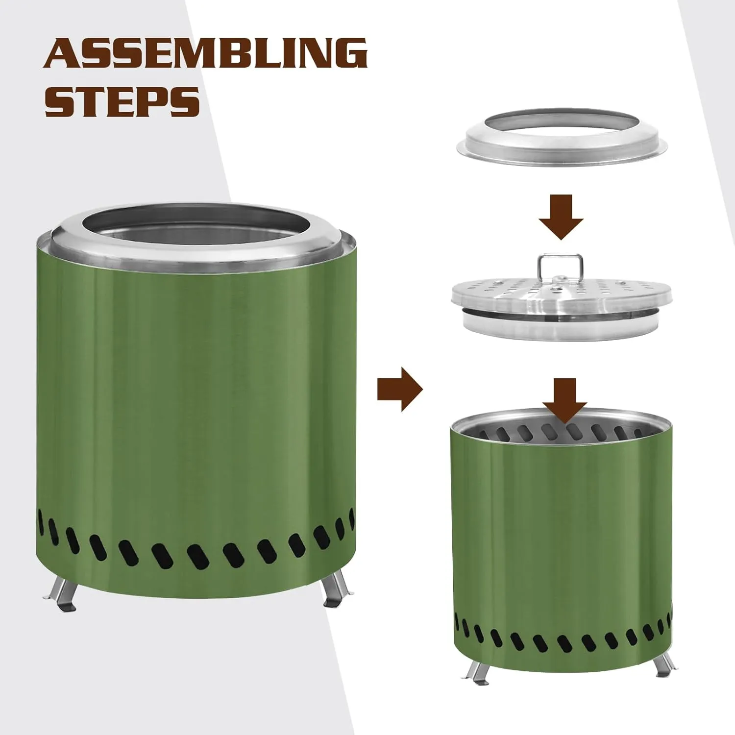 BRIAN & DANY Tabletop Solo Fire Pit with Stand, Smokeless Firepit for Outside, Stainless Steel Stove Bonfire, Fueled by Pellets or Wood, Includes Travel Bag & Fireproof Mat -8.6in x 10in,Green