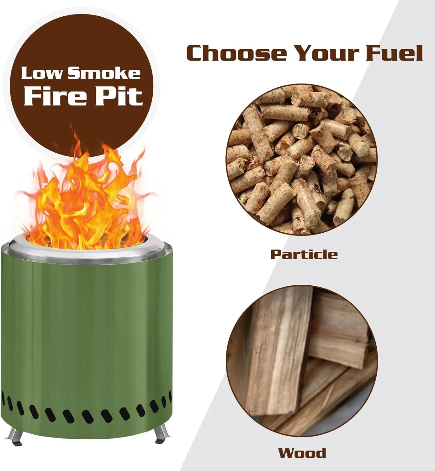 BRIAN & DANY Tabletop Solo Fire Pit with Stand, Smokeless Firepit for Outside, Stainless Steel Stove Bonfire, Fueled by Pellets or Wood, Includes Travel Bag & Fireproof Mat -8.6in x 10in,Green