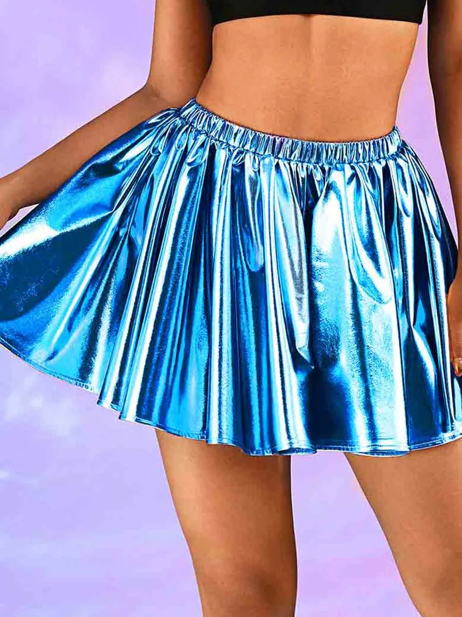Bright Blue Reflective A-Line Skirt
