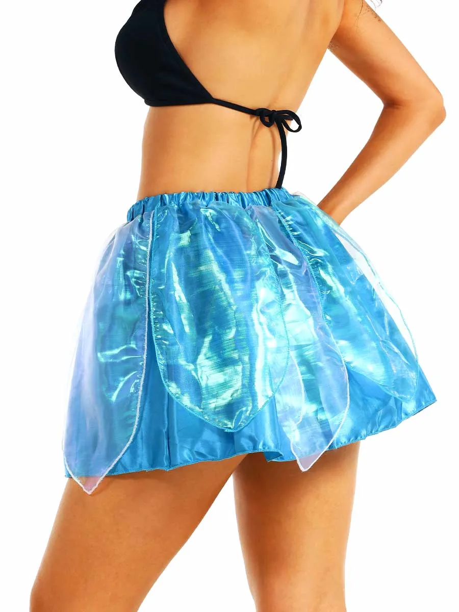 Bright Blue Reflective Leaf Double-Layer Dance Skirt