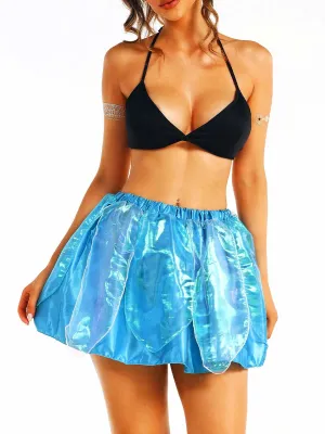 Bright Blue Reflective Leaf Double-Layer Dance Skirt