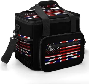 Britain U.S Flag Cooler Bag with Handle Portable Lunch Bags Adjustable Crossbody Straps Insulation Tote for Camping