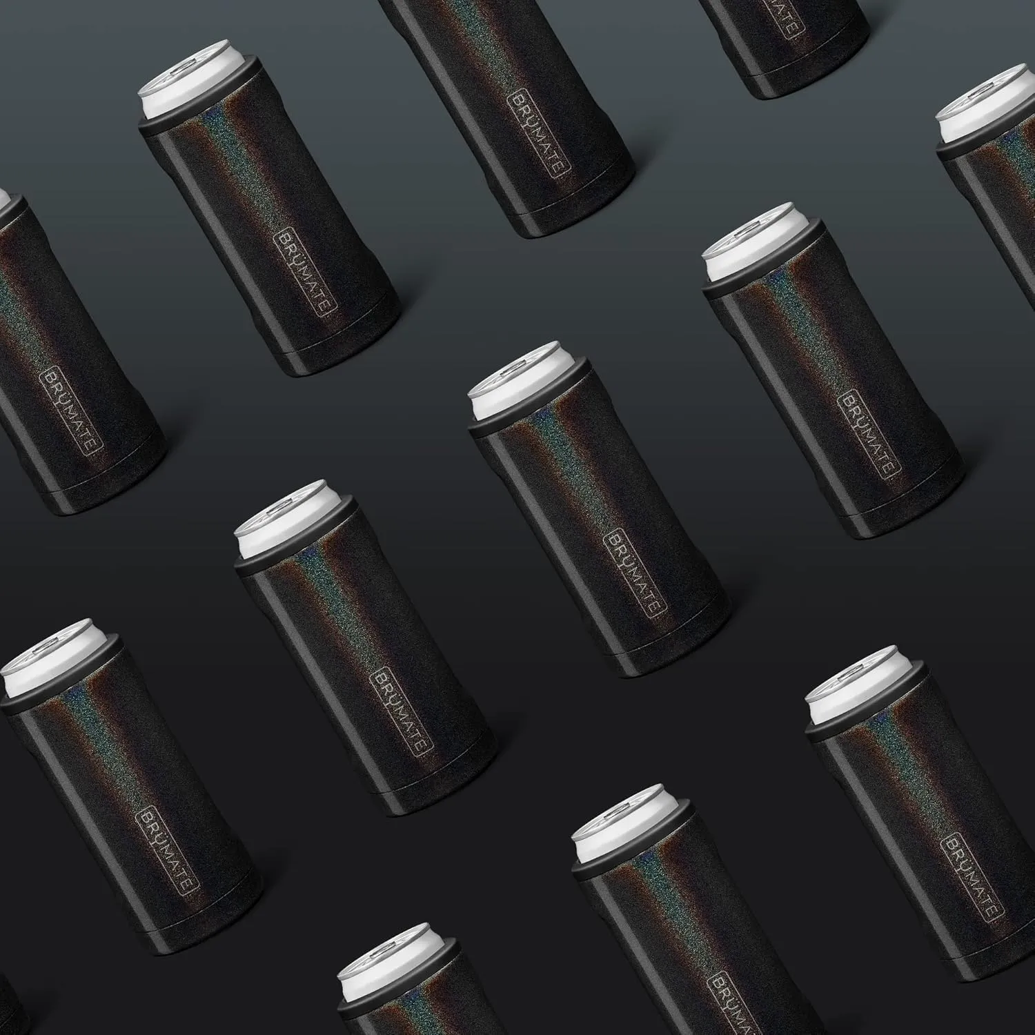 BrüMate Hopsulator Slim Can Cooler Insulated for 12oz Slim Cans | Skinny Can Insulated Stainless Steel Drink Holder for Hard Seltzer, Beer, Soda, and Energy Drinks (Glitter Charcoal)