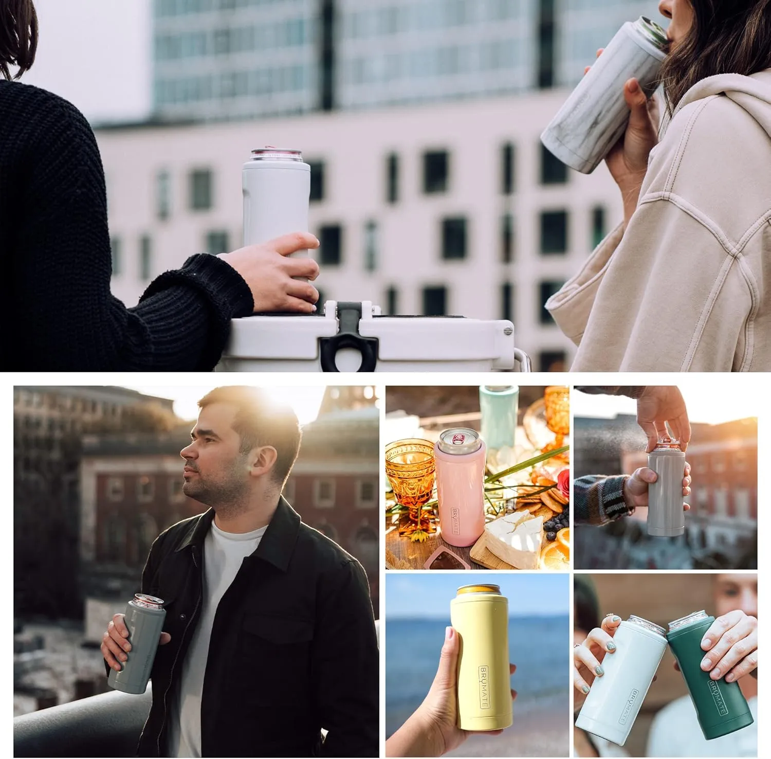 BrüMate Hopsulator Slim Can Cooler Insulated for 12oz Slim Cans | Skinny Can Insulated Stainless Steel Drink Holder for Hard Seltzer, Beer, Soda, and Energy Drinks (Glitter Charcoal)