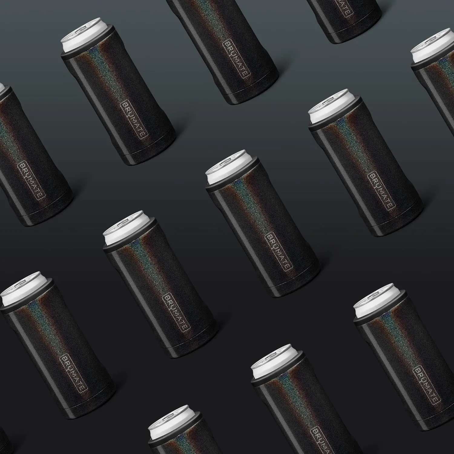 BrüMate Hopsulator Slim Can Cooler Insulated for 12oz Slim Cans | Skinny Can Insulated Stainless Steel Drink Holder for Hard Seltzer, Beer, Soda, and Energy Drinks (Glitter Charcoal)