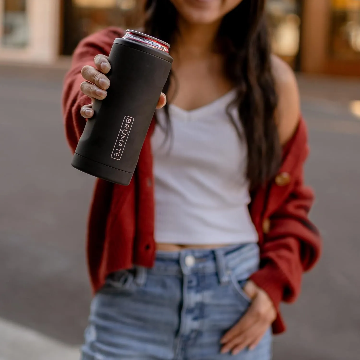 BrüMate Hopsulator Slim Can Cooler Insulated for 12oz Slim Cans | Skinny Can Insulated Stainless Steel Drink Holder for Hard Seltzer, Beer, Soda, and Energy Drinks (Glitter Charcoal)
