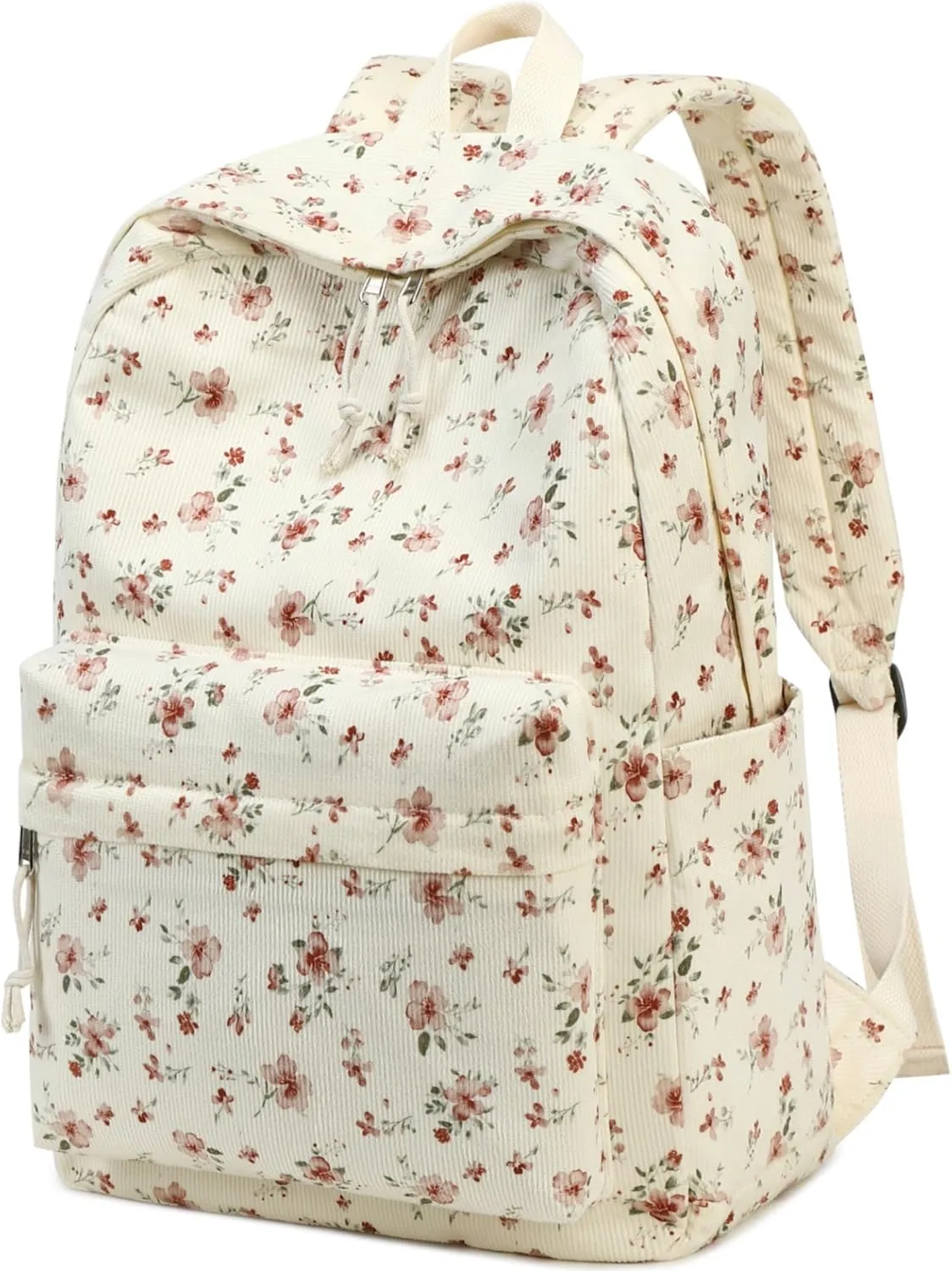 BTOOP School Backpack for Teens Large Corduroy Bookbag Lightweight Girls Boys Casual High School College 17 inch Laptop Travel Bag (Grace Pink Flower)