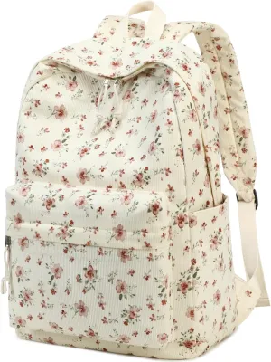 BTOOP School Backpack for Teens Large Corduroy Bookbag Lightweight Girls Boys Casual High School College 17 inch Laptop Travel Bag (Grace Pink Flower)