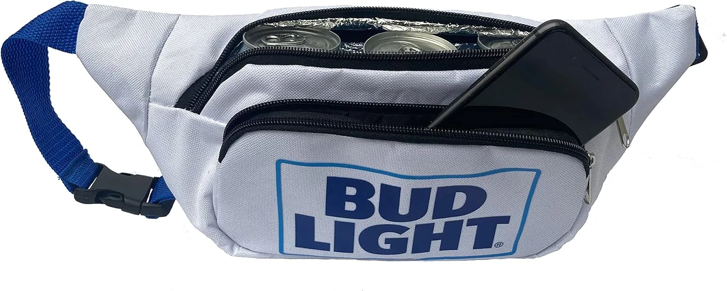 Bud Light Fanny Pack Cooler, Insulated Fanny Pack for Beer and Beverages, Portable Cooler for Outdoors, Camping and Parties