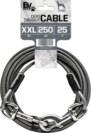 BV Dog Tie Out Cable 25ft, Up to 250 Pounds - Reflective Leads for Yard Heavy Duty with Quick Release Swivel Clips & 360° Rotating Clasp | Braided Steel and Rust Free Dog Cables for Outside, Gray