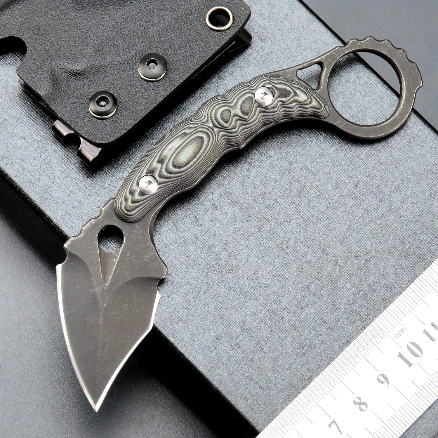 C1107 Fixed Blade Knife D2 Blade, G10 Handle Knife for Outdoor Camping, Survival EDC Tool Fixed Knives,Kydex Sheath (Green)