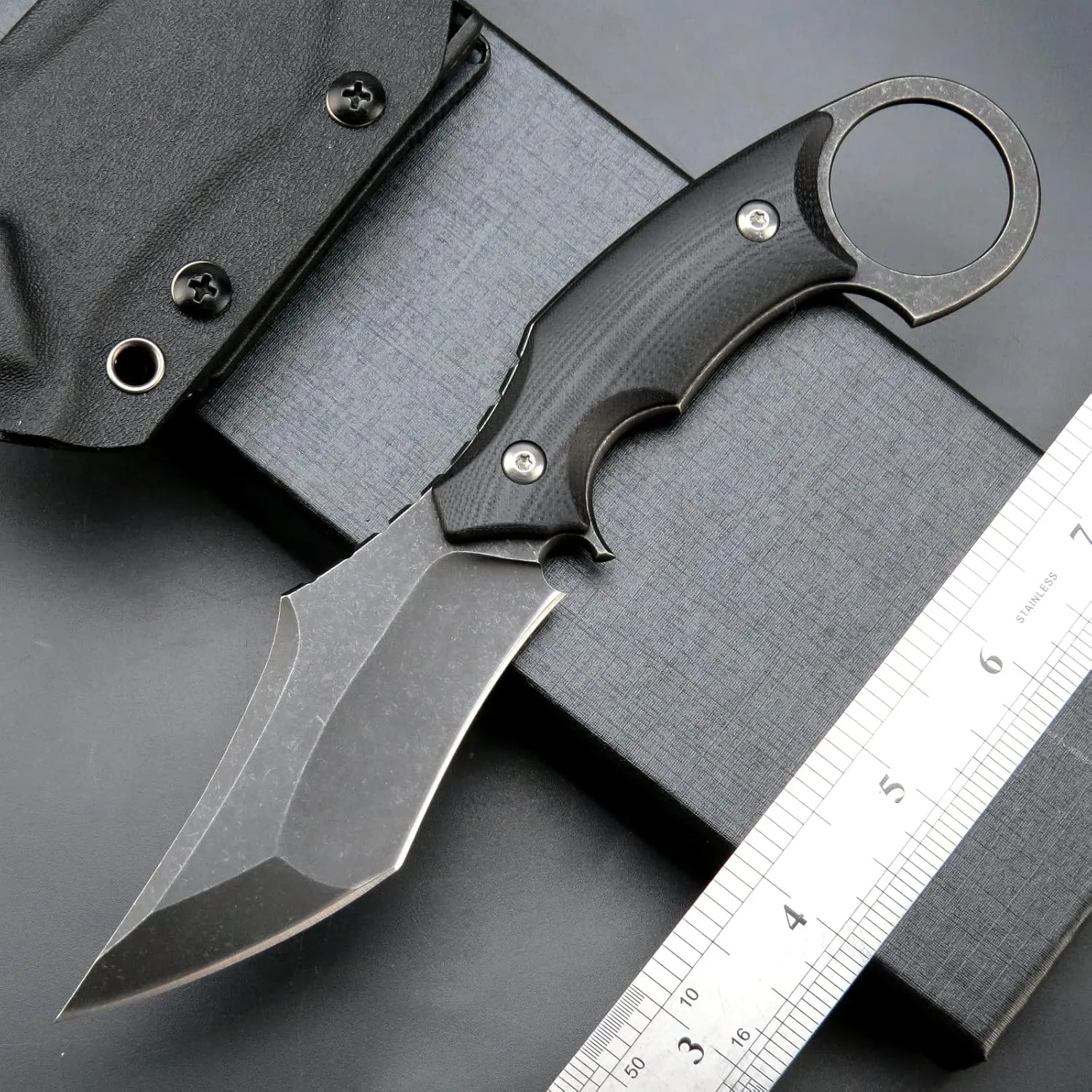 C1117 Fixed Blade Knife,D2 Steel Blade  G10 Handle Outdoor EDC Survival Claw Knife with Kydex Sheaths(Black) …