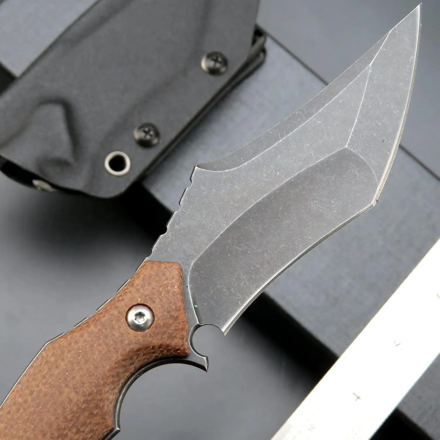 C1117 Fixed Blade Knife,D2 Steel Blade  Micarta Handle Outdoor EDC Survival Claw Knife with Kydex Sheaths(Brown) …