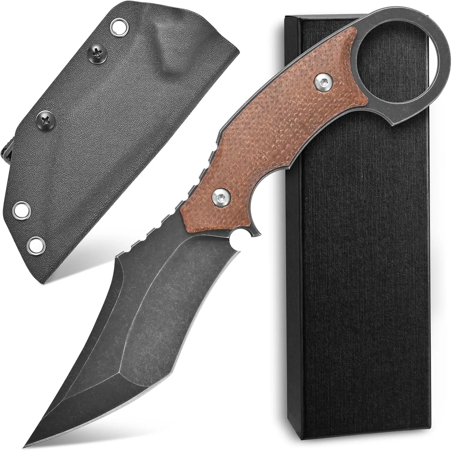C1117 Fixed Blade Knife,D2 Steel Blade  Micarta Handle Outdoor EDC Survival Claw Knife with Kydex Sheaths(Brown) …