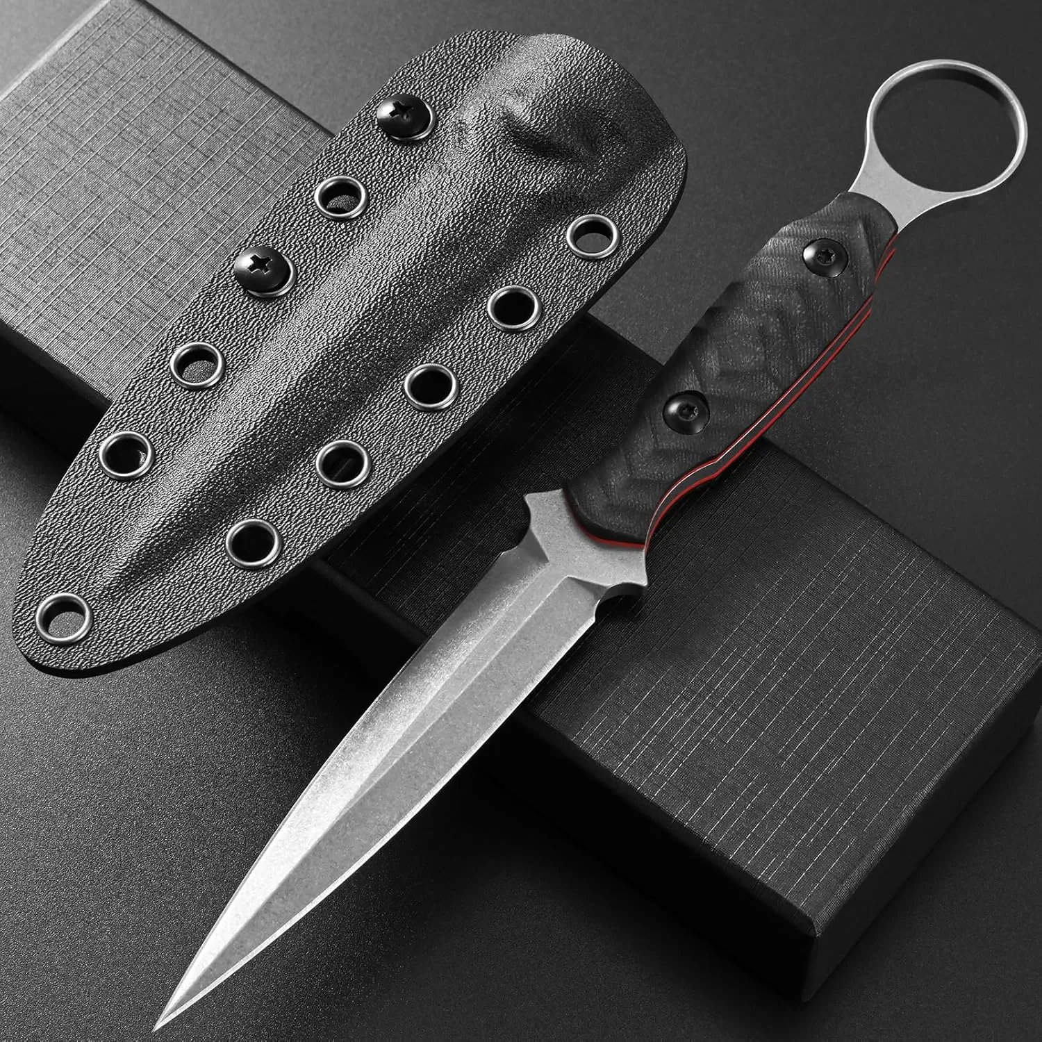 C1340 Fixed Blade Knife AUS-10 Stonewashed Steel Blade G10 Handle EDC Straight Knife for Outdoor Camping Survival Hiking(Silver)
