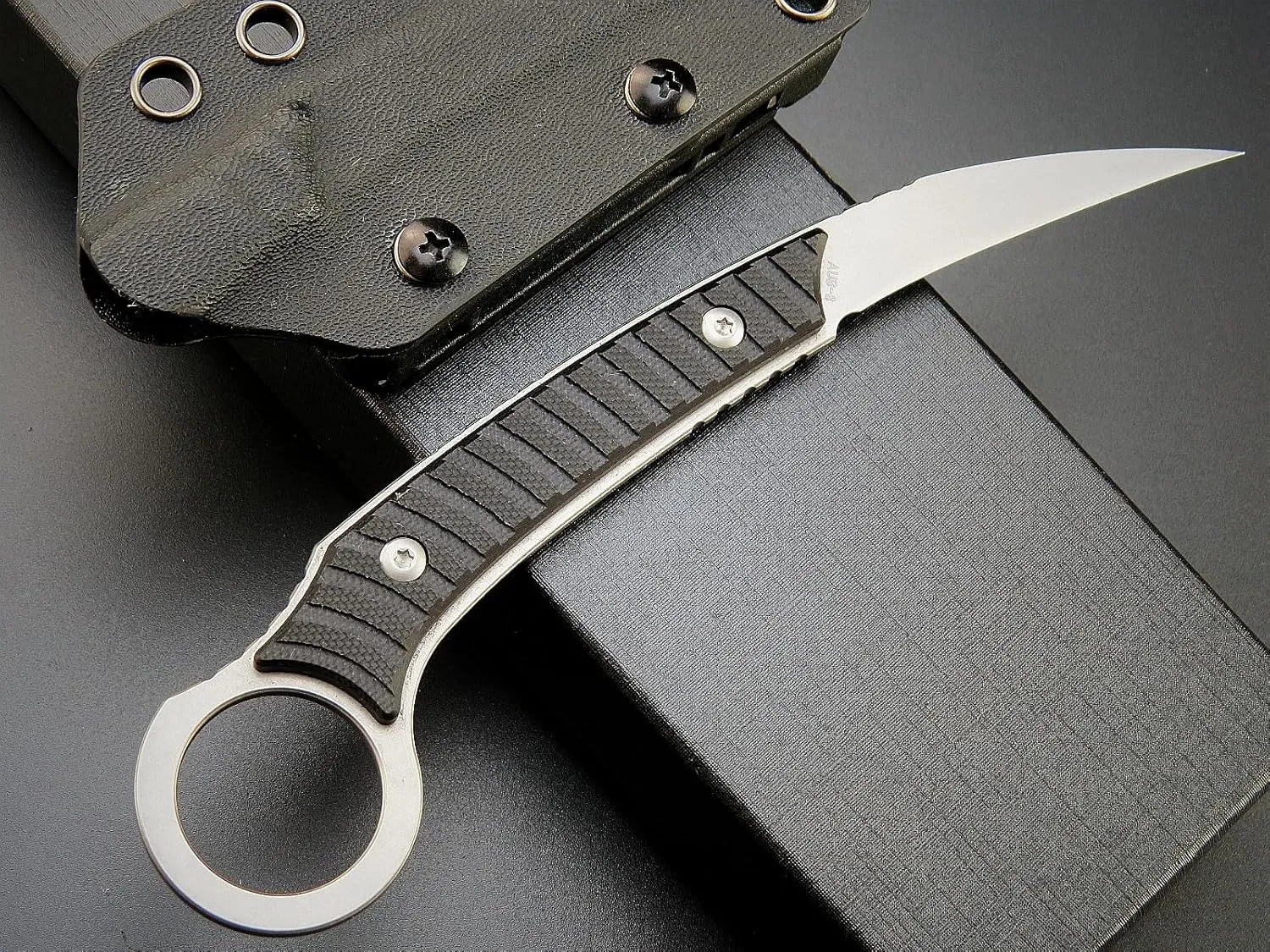 C1394 Fixed Blade Knife, AUS-8 Stonewashed Steel Blade G10 Handle EDC Tool Knife for Outdoor Survival Hiking Camping with Kydex Sheath(Silver)