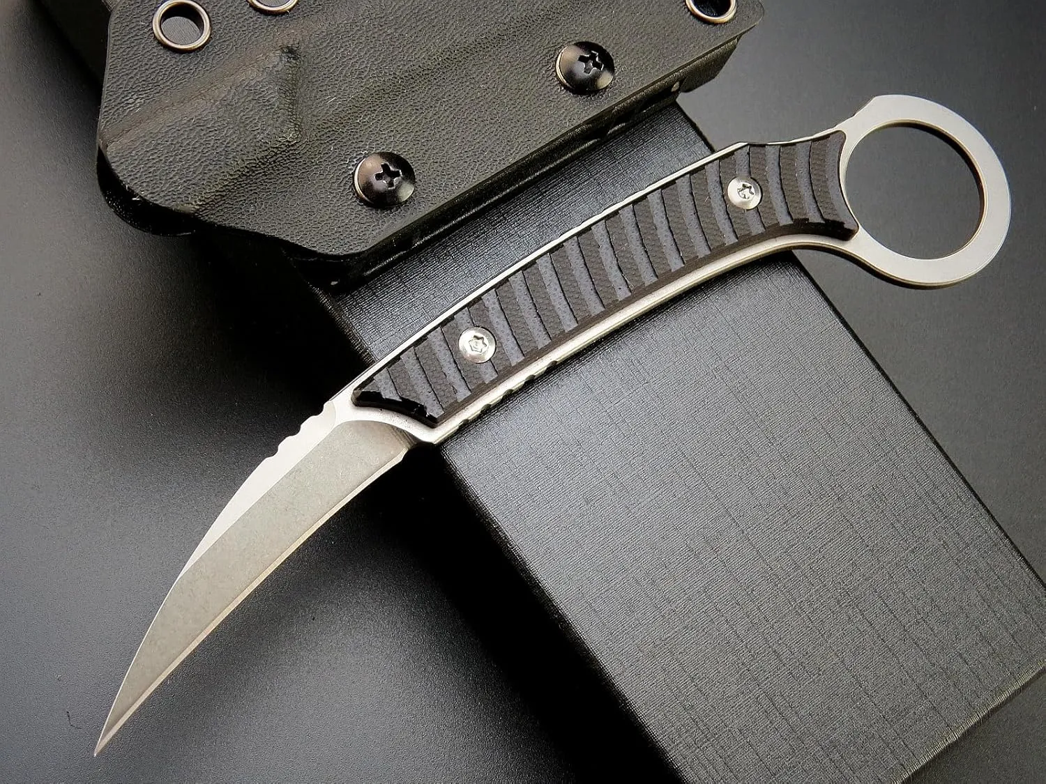 C1394 Fixed Blade Knife, AUS-8 Stonewashed Steel Blade G10 Handle EDC Tool Knife for Outdoor Survival Hiking Camping with Kydex Sheath(Silver)