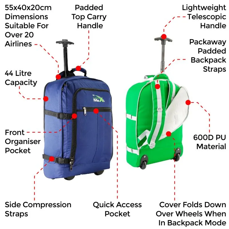 Cabin Max Lyon 22x16x8" (55x40x20cm) Cabin Trolley Backpack (Black)