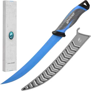Calamus Fishing Fillet Steaking Knife - 9 inch, German G4116 Stainless-Steel Blades with Corrosion Resistant Coating, Non-Slip Handles, Protective Nylon Sheath, Perfect For Fresh Or Saltwater