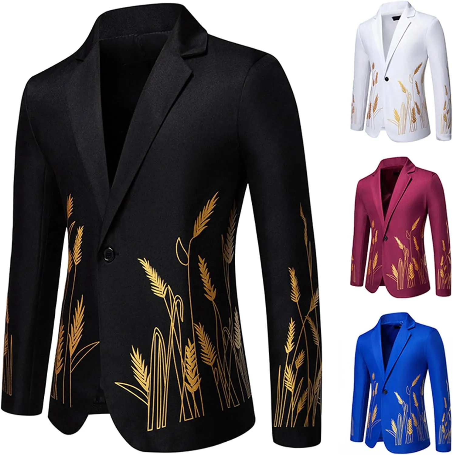 Cambkatl Men's Sports Coat Luxurious Gold Bronzing Blazers Slim Fit Long Sleeve Suit Jacket for Wedding Formal Business
