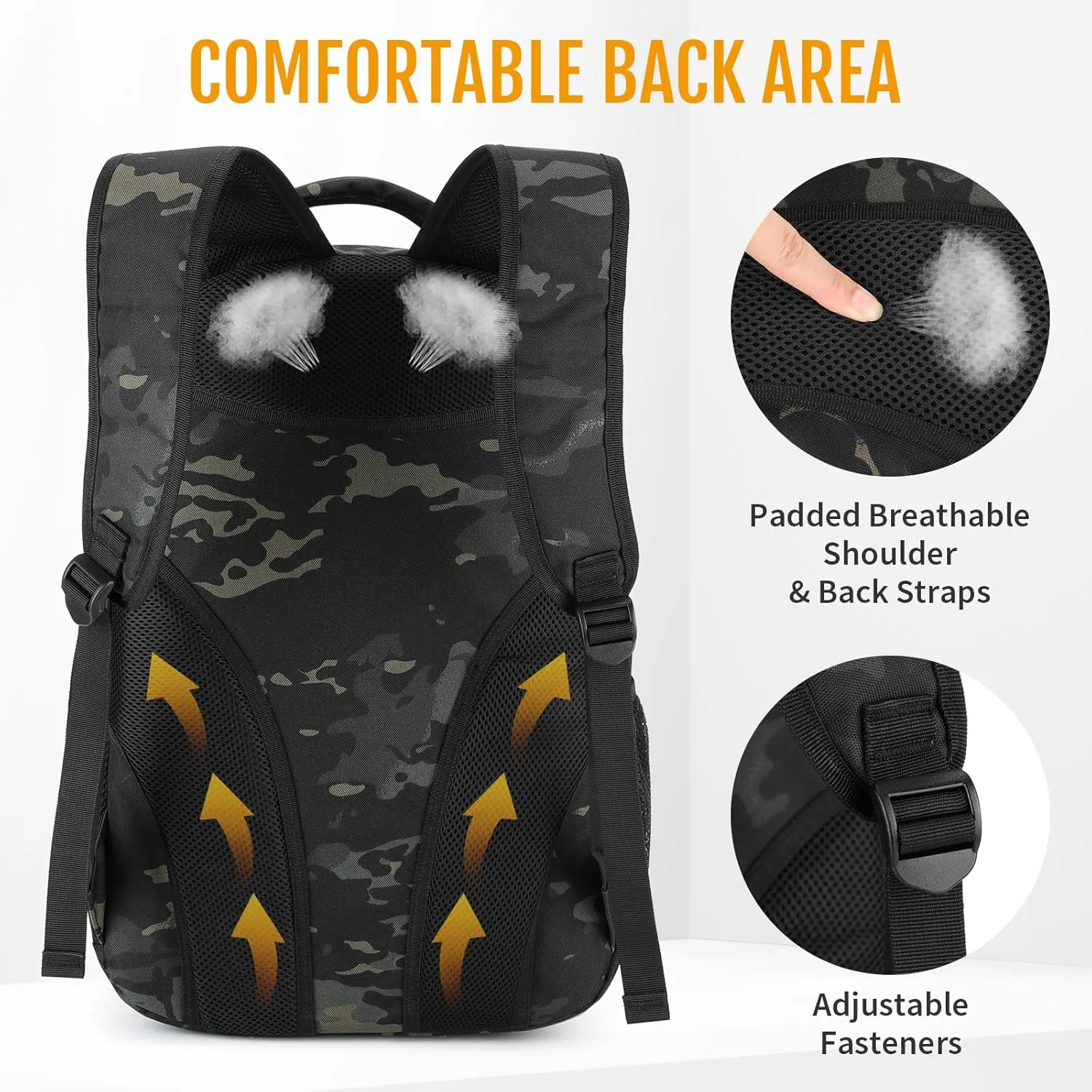 CamGo 25L Tactical Backpack for Men Women Military Hiking Daypacks Molle Travel Rucksack for Outdoor Sports Daily Work(#25L-Camo Black)