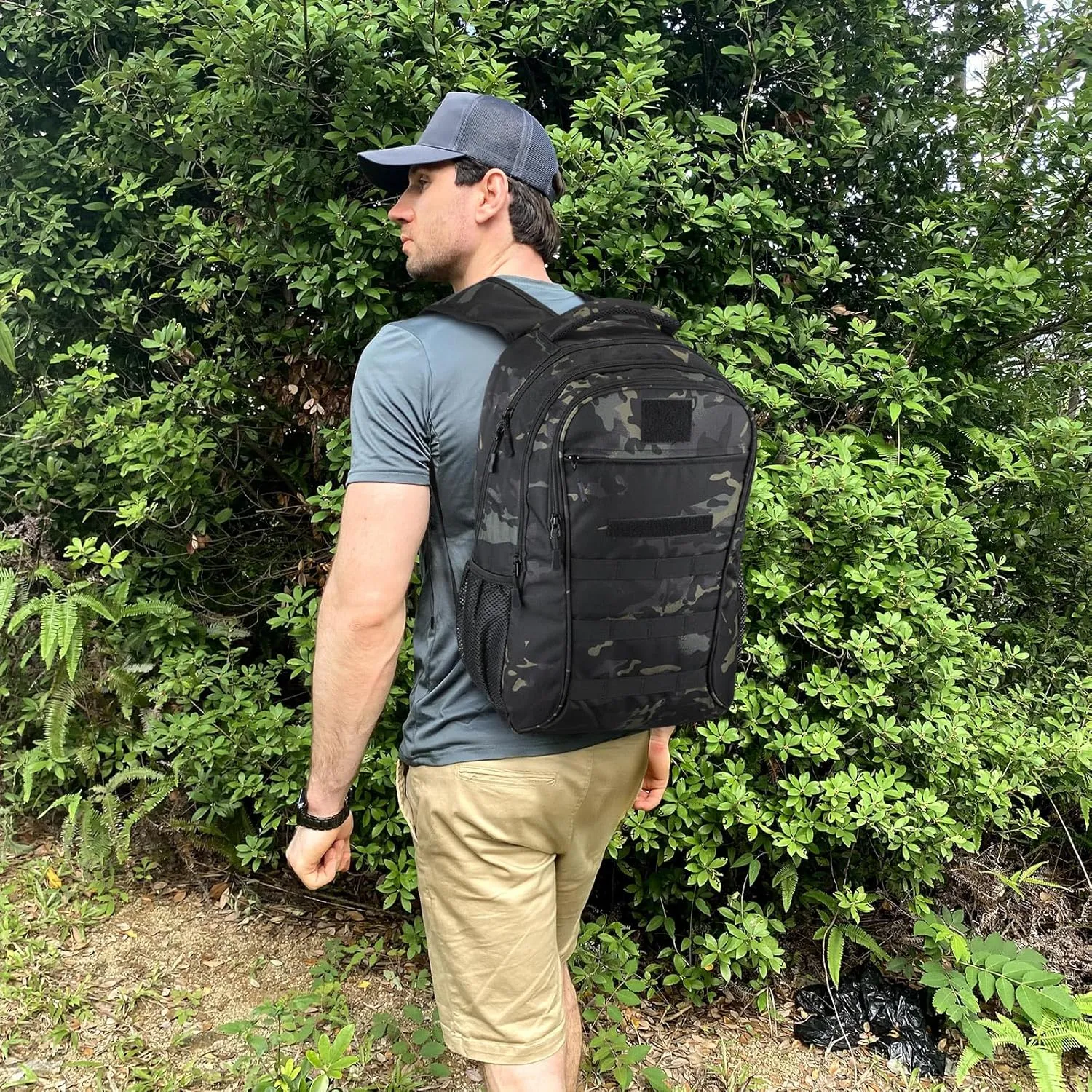 CamGo 25L Tactical Backpack for Men Women Military Hiking Daypacks Molle Travel Rucksack for Outdoor Sports Daily Work(#25L-Camo Black)