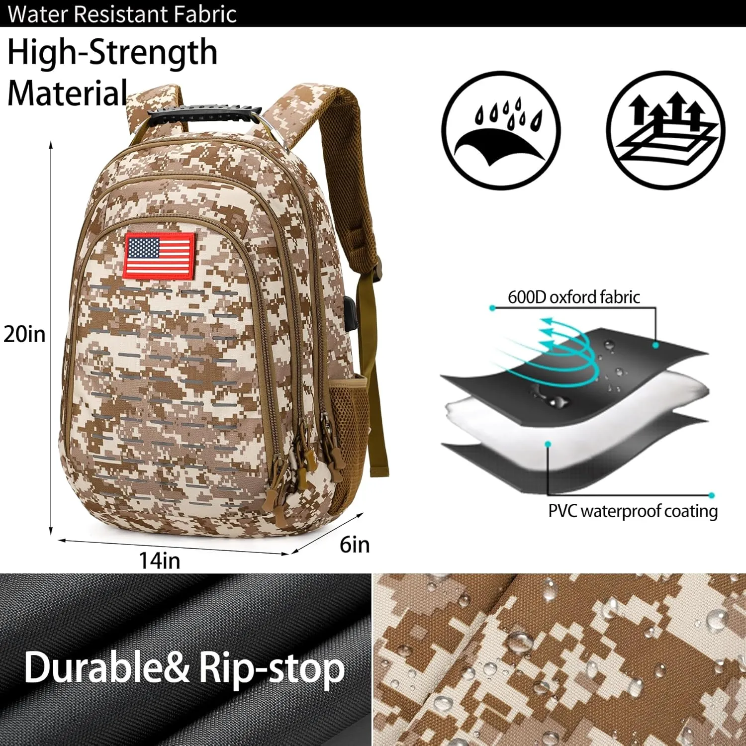 Camo Backpack for boys, Teen Boys Backpacks for School,Camo Bookbag for kid,Small Tactica Backpack for outdoor,with USB Charging Port,40L